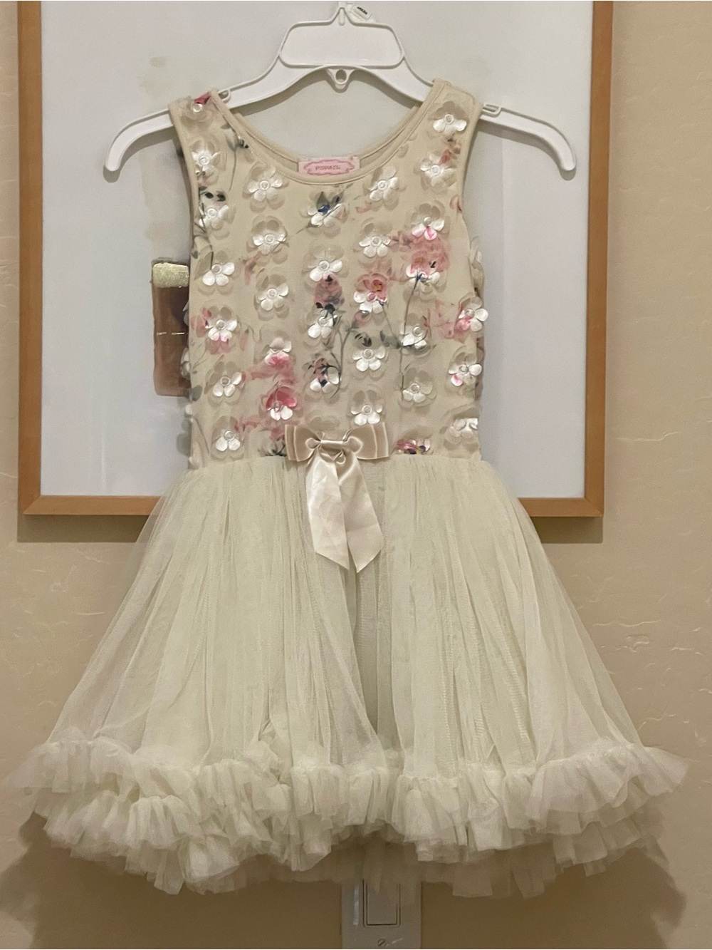 Popatu Cream Floral Appliqué Dress